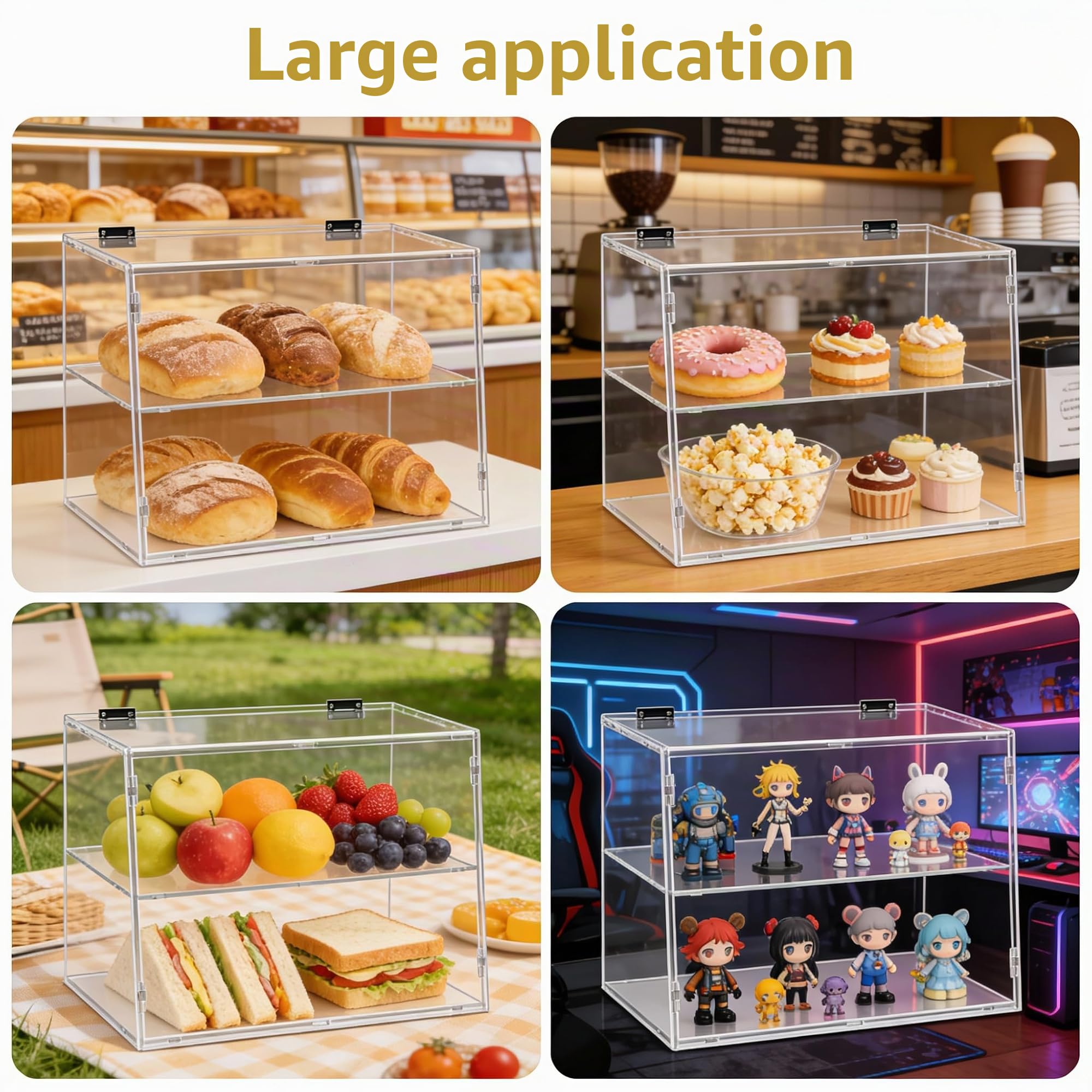2 niveaux boîtier d'affichage de boulangerie avec porte arrière élévatrice, boîtier d'affichage de pâtisserie pour plan de travail de cuisine, vitrine de présentation alimentaire en acrylique