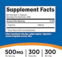Vista 2 de Nutricost L-Arginina 500mg, 300 Cápsulas - Sin Gluten y Sin OGM