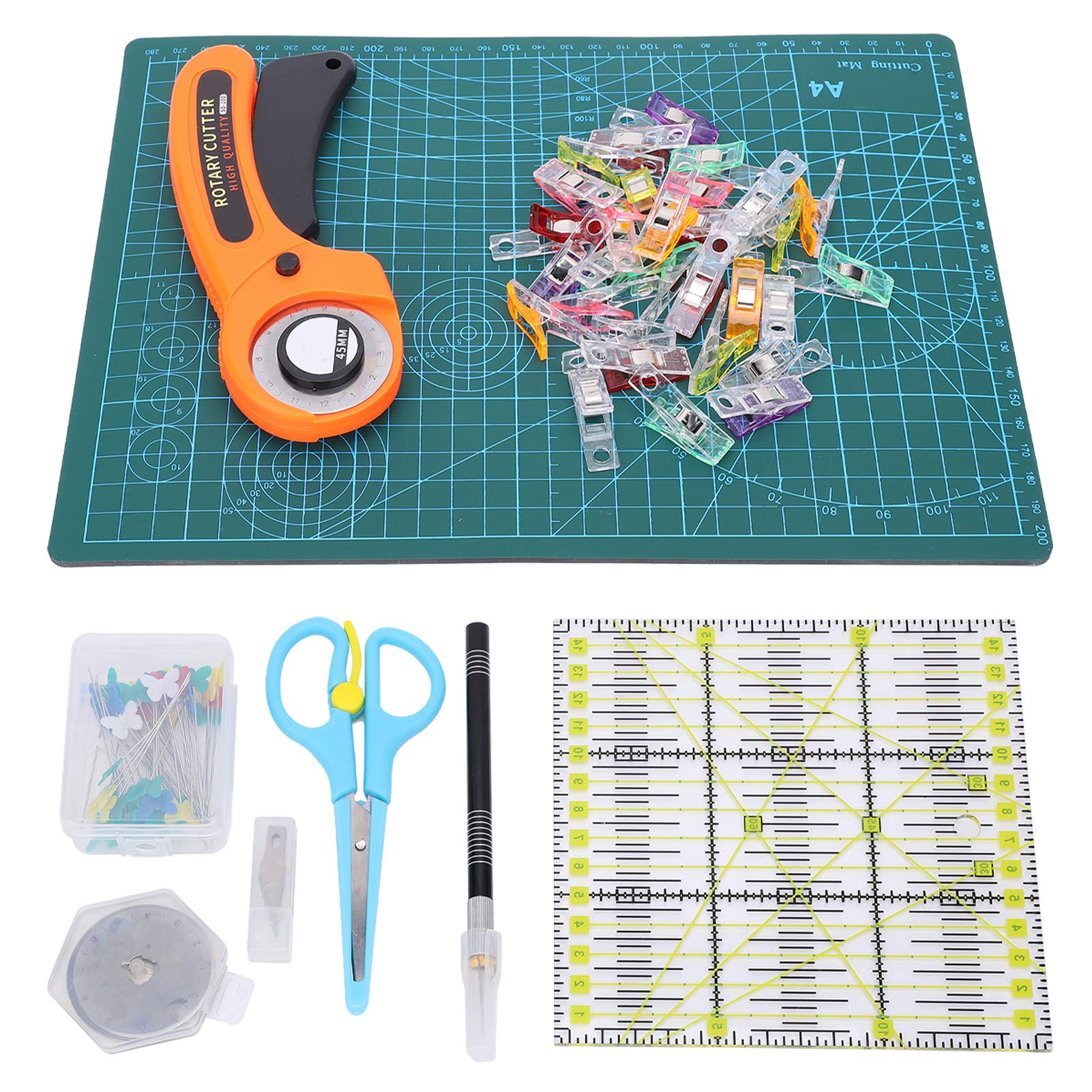 Set Taglierina Rotante, Kit Taglierina per Tessuto con 5 Lame Rotonde 1 Taglierina Rotante per Tappetino da Taglio A4 per Tessuto