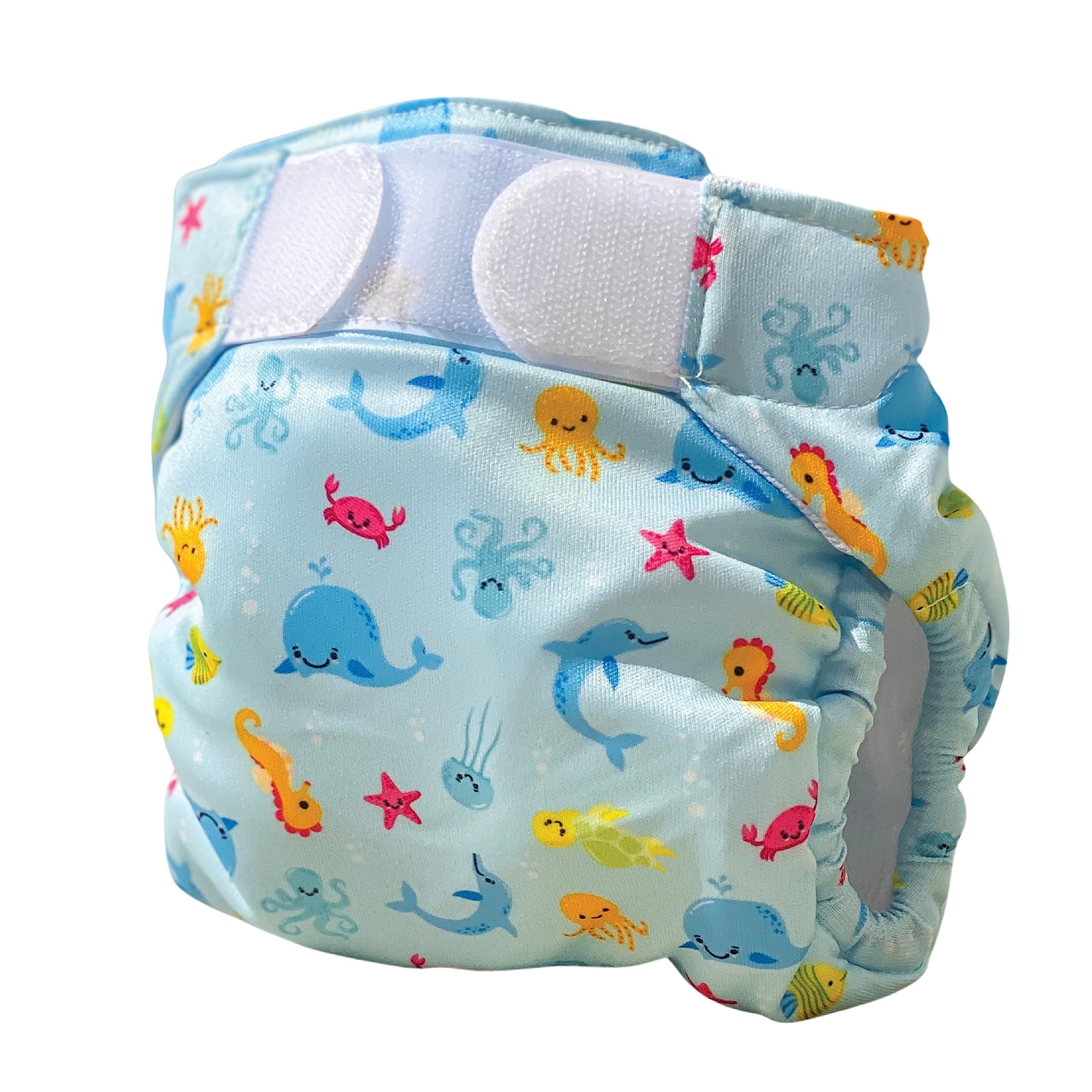 FREDS SWIM ACADEMY Pieluchy do pływania wielokrotnego użytku – Swim Nappy z zapięciem na rzepy, spodnie do pływania dla niemowląt z miękkiego materiału, regulowane i łatwe zakładanie (niebieskie, 1)