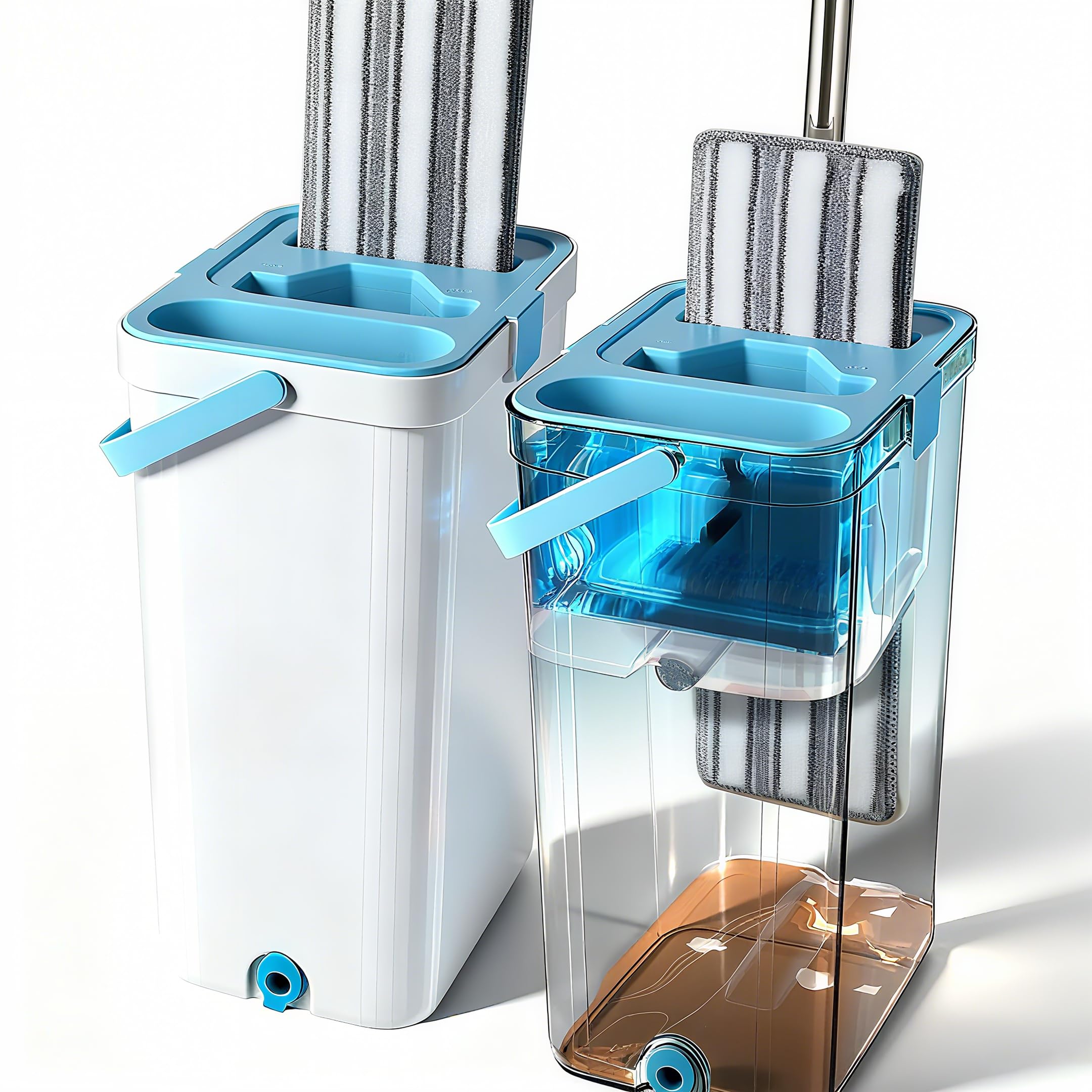 Set di secchio per mocio rotante con strizzatore rotante a 360 gradi e 2 panni in microfibra con manico telescopico facile da premere con centrifuga a secco, set in microfibra per la pulizia della