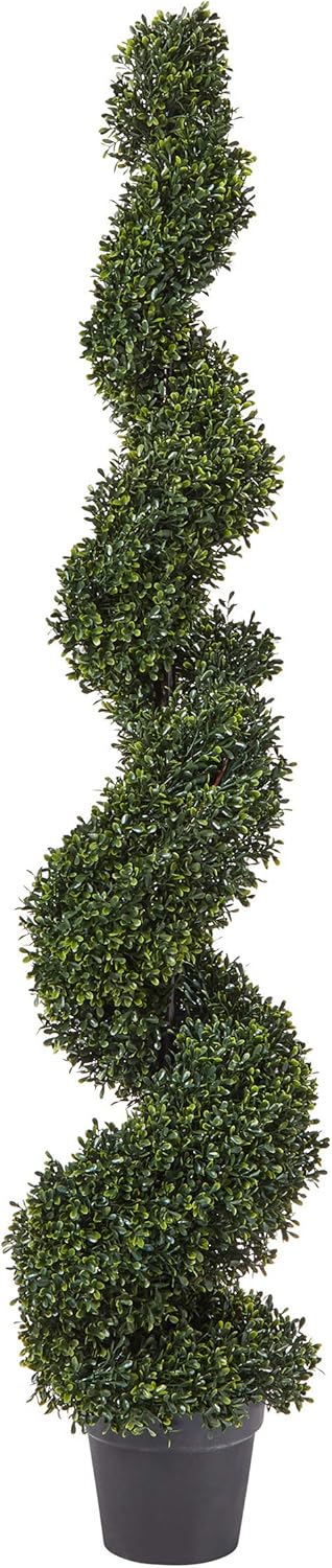 5 Ft Artificial Boxwood Spiral Topiary Tree - Realistic Fake Plant with Weighted Pot for Indoor or Outdoor Use - Artificial Plants for Living Room, Office, or Home Decor by Pure Garden (Green)