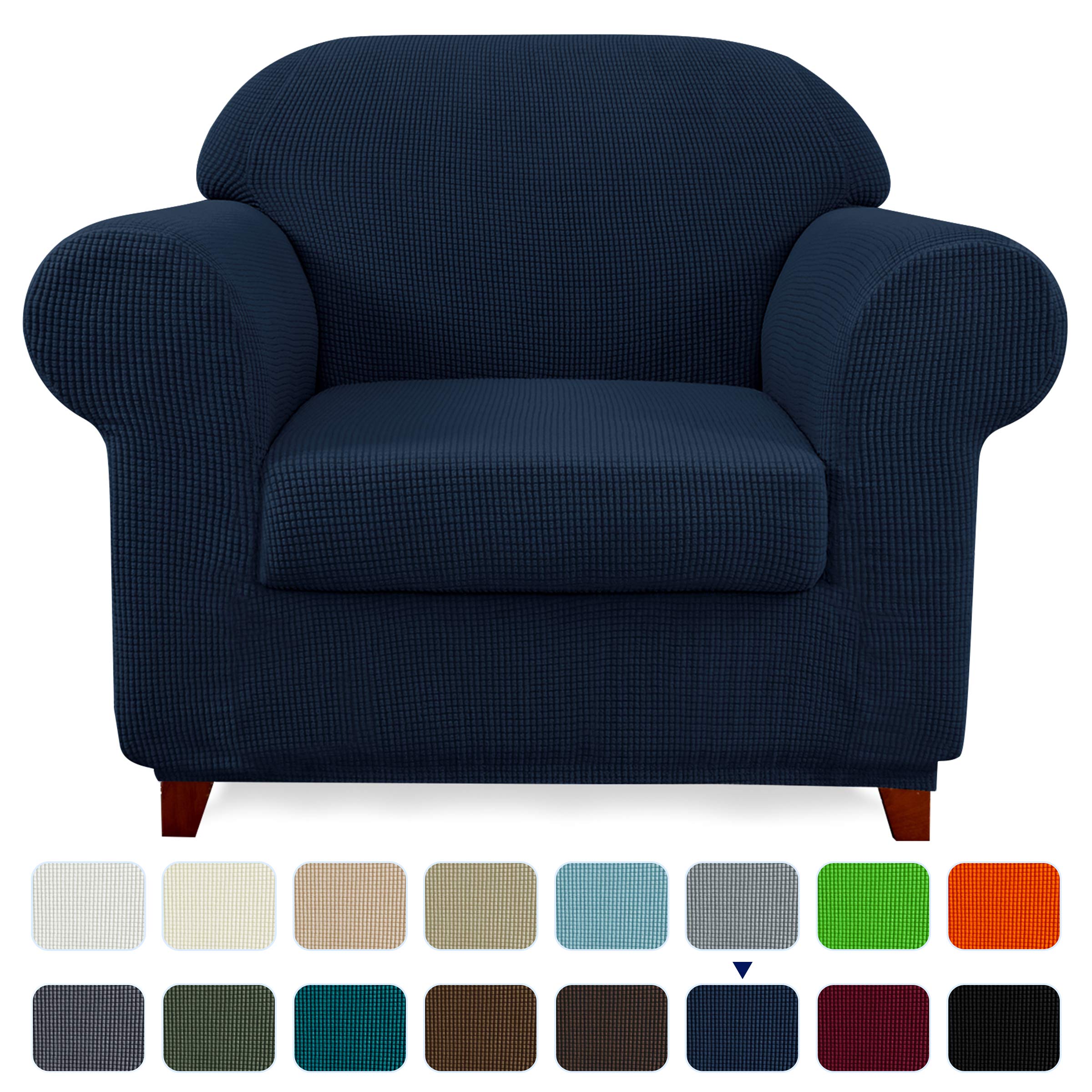 subrtex Sofa Cover 2 Piece Stretch Couch Slipcovers Furniture Protector for Armchair Loveseat Washable Soft Jacquard Fabric Anti Slip, Small, Navy