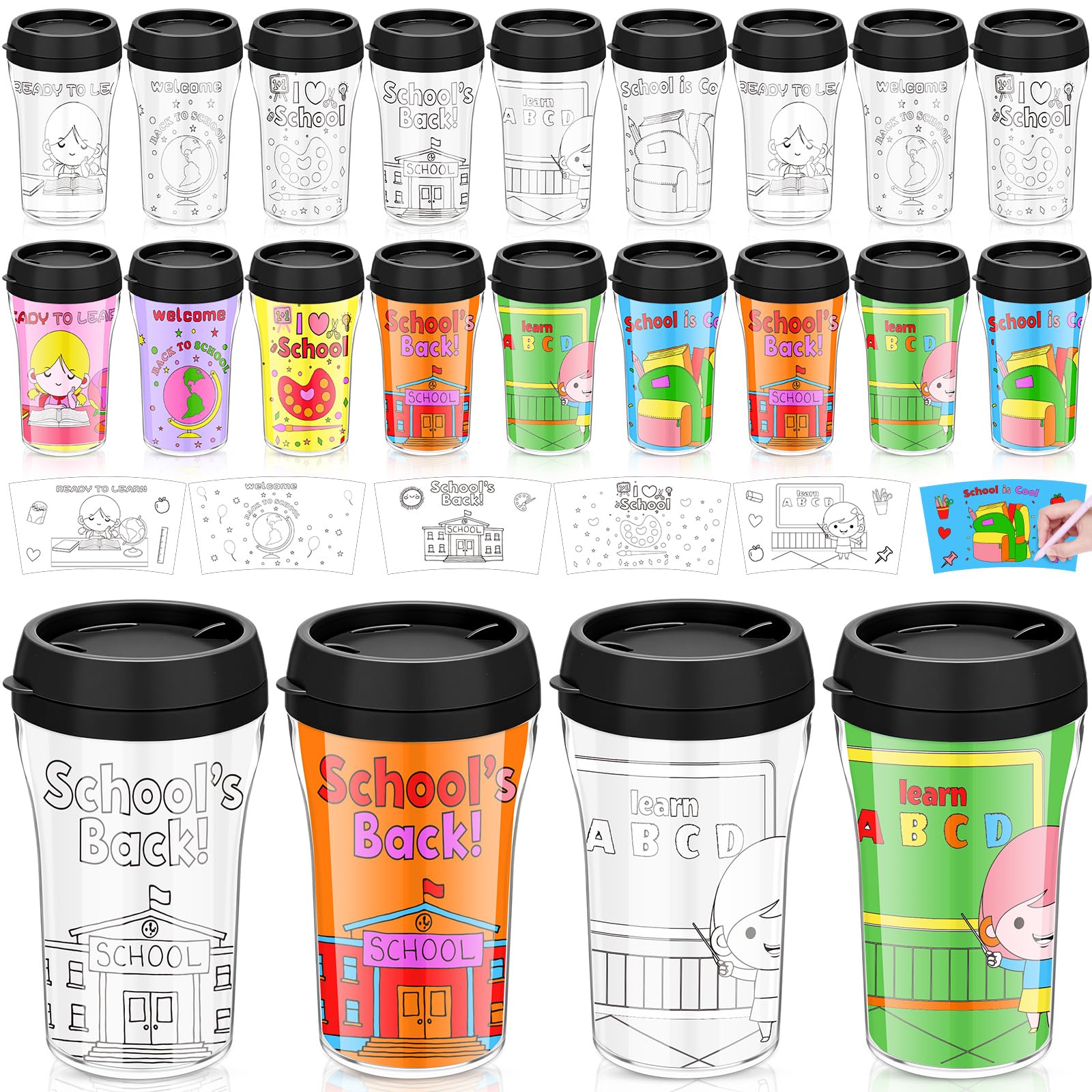 Maxdot 18 Becher und Becher zum Selbermachen für Kinder, mit Deckel, 284 ml