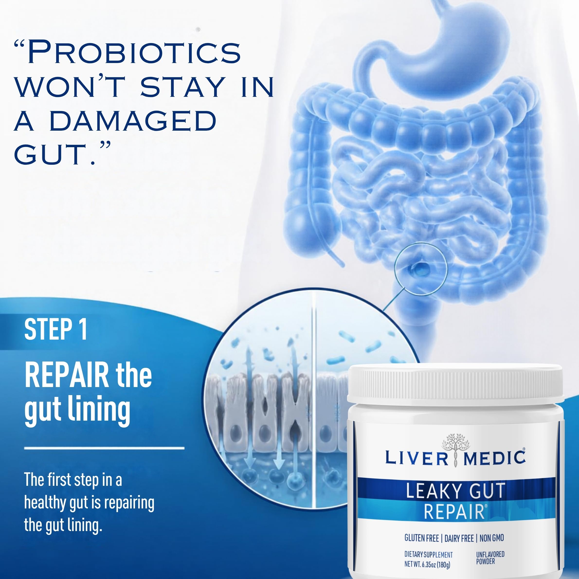 Leaky Gut Repair Supplement - Glutamine, Slippery Elm, Quercetin, Licorice Root. Supports IBS, Heartburn, Bloating, Gas, Constipation, SIBO, Energy Levels, Skin, Unflavored Powder, 180g — Amazon image 7