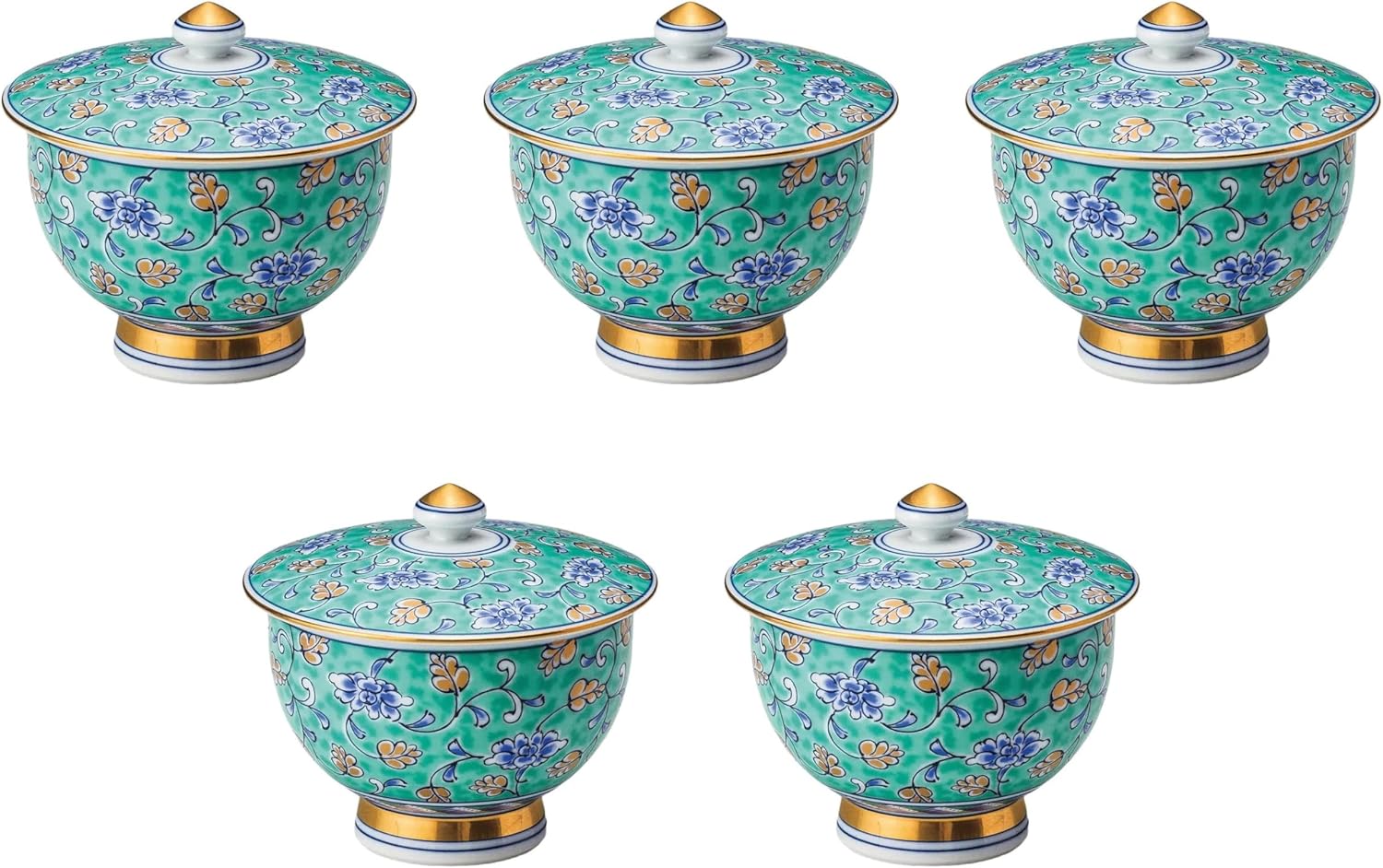 有田焼 5個セット グリーン濃唐草蓋付汲出 [ 10×9㎝(175㏄) ] |