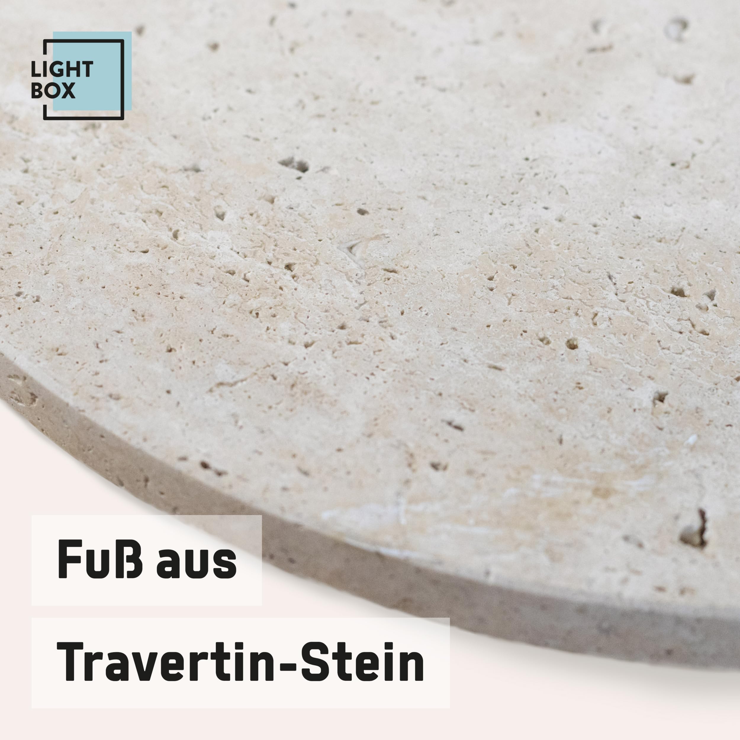 Lightbox Pilz-Stehlampe | 150 cm Höhe, Ø 40 cm | Stehleuchte mit Standfuß aus Travertine Stein & Fuß-Druck-Schalter | E27 | Flur Lampe | aus Metall in Hell- bis Dunkel-Beige/Silberfarben