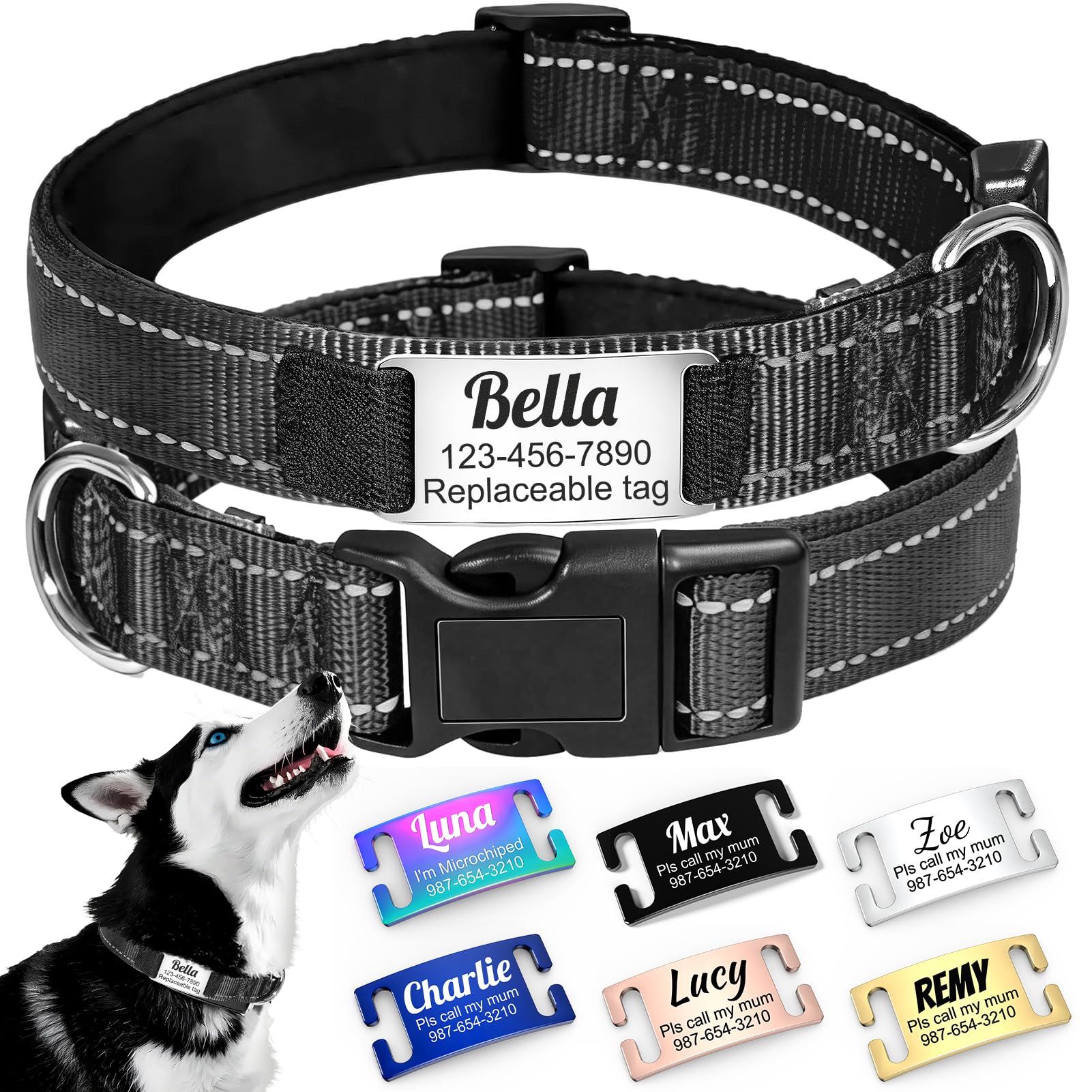 Collar Personalizado silencioso para Perro con Placa identificativa reemplazable