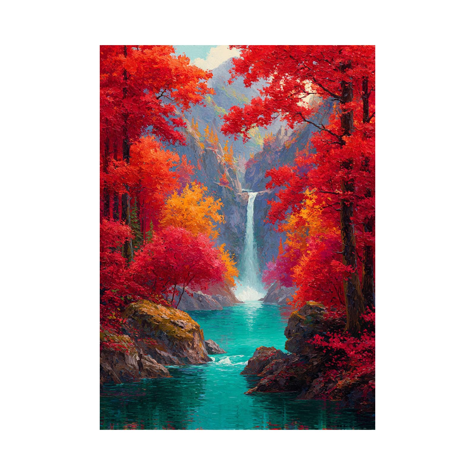 Teruea Red Romantic Blossom Paintings Plant Pictures Canvas Prints Crimson Woodland, Multi-Tier Waterfall & Mountain Vista Art Flower Modern Abstract Paintings Canvas Wall Art(Red)-20X30cm1 Unframed