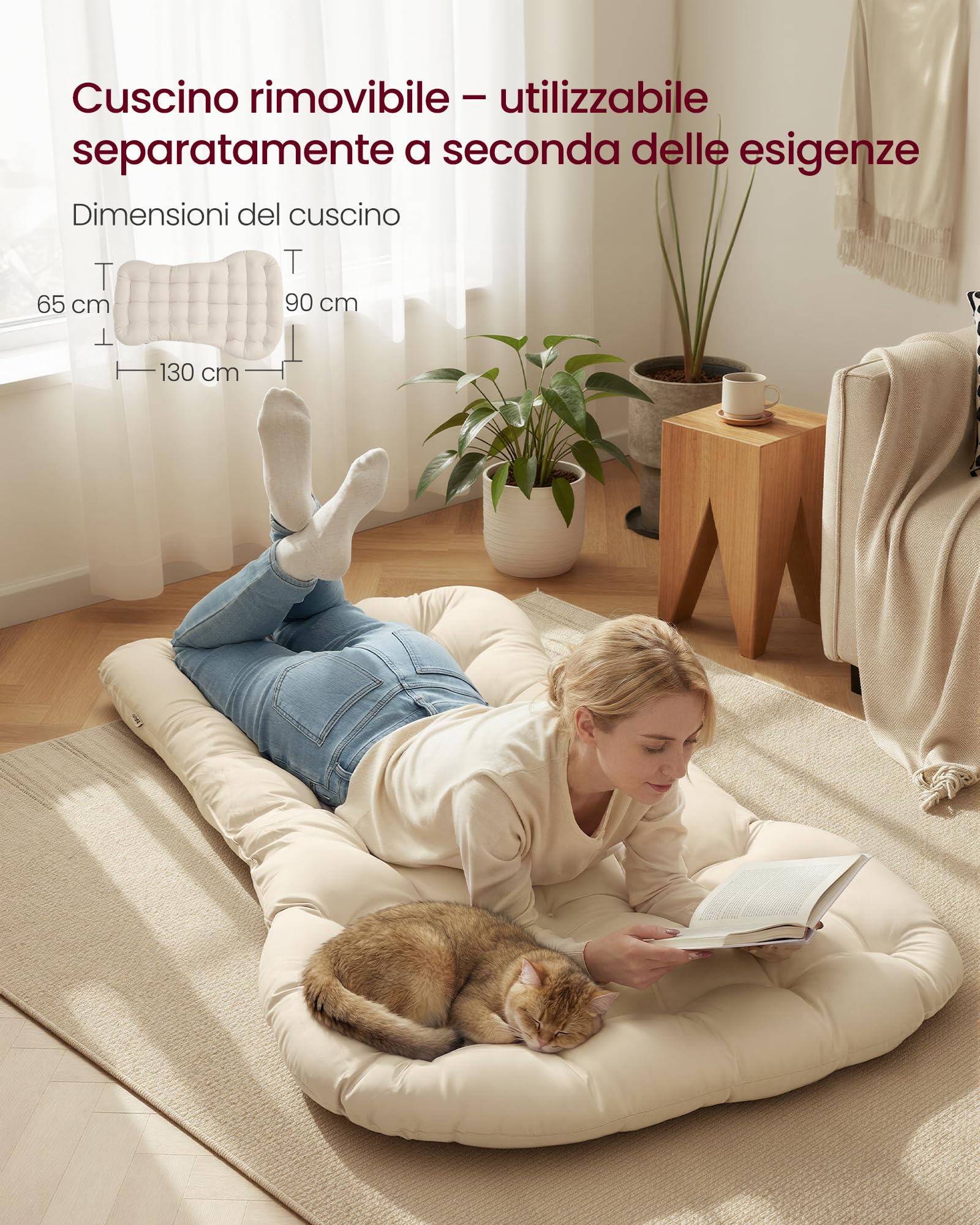VASAGLE Sedia a Dondolo, Poltrona a Dondolo, Struttura in Acciaio, Poggiapiedi Estraibile, Cuscino Rimovibile, Portata 136 kg, Camera da Letto Soggiorno Terrazza Giardino, Beige LYY062WZ01