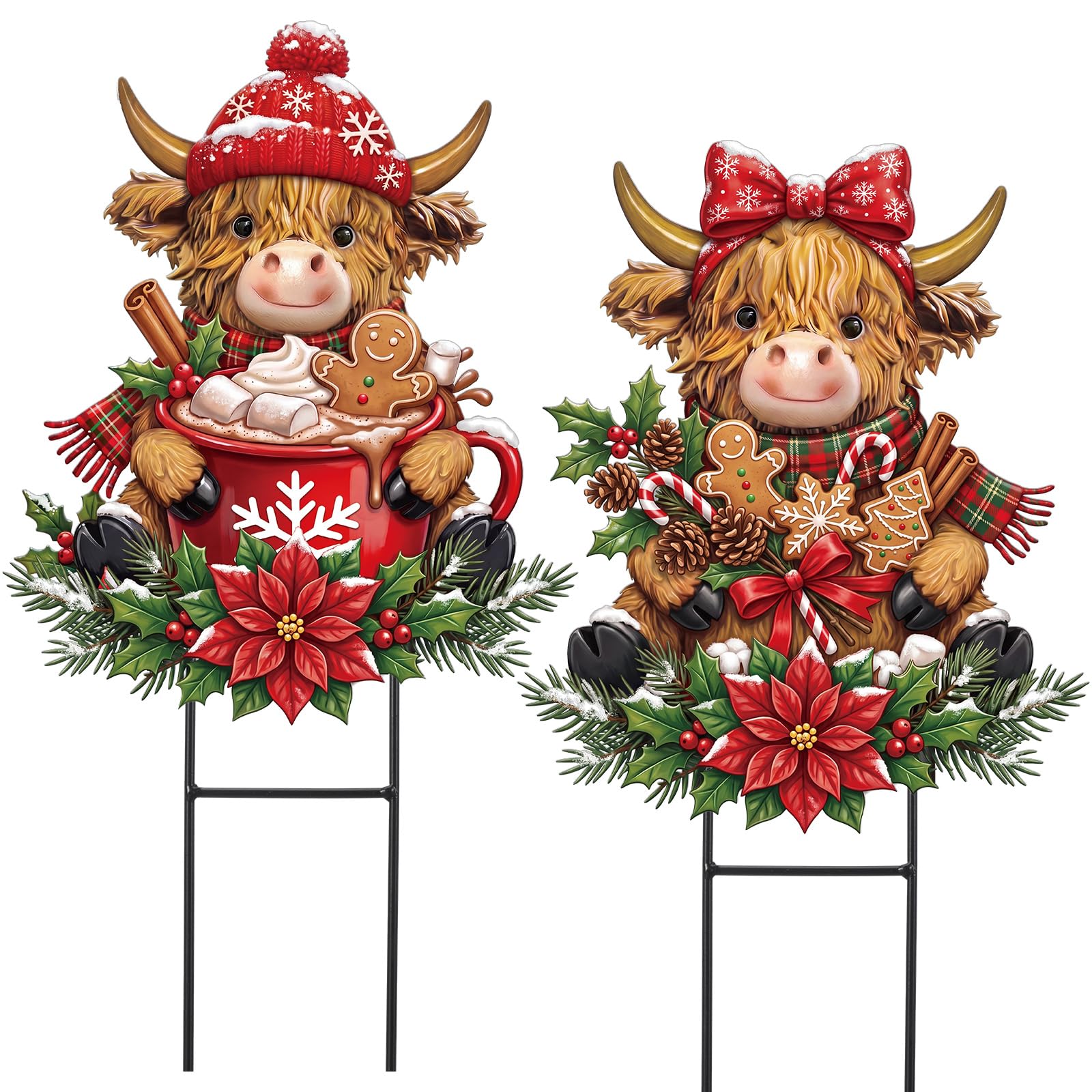 Amyhill Christmas Highland Cow Outdoor Yard Decoration Hot Cocoa Signs