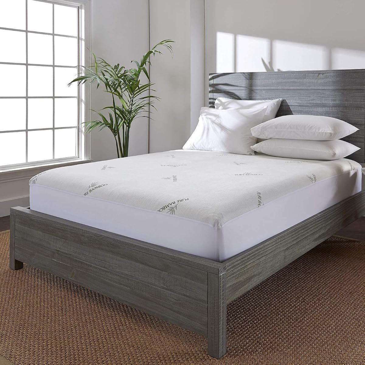 Twin Mattress Protector by PURE BAMBOO, Waterproof - Viscose Derived from Bamboo, Breathable, Noiseless Mattress Cover Protects Against Moisture, Spills, Stains (Twin)