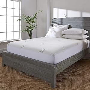 Queen Mattress Protector by PURE BAMBOO Waterproof - Viscose Derived from Bamboo Breathable Noiseless Mattress Cover Protects Against