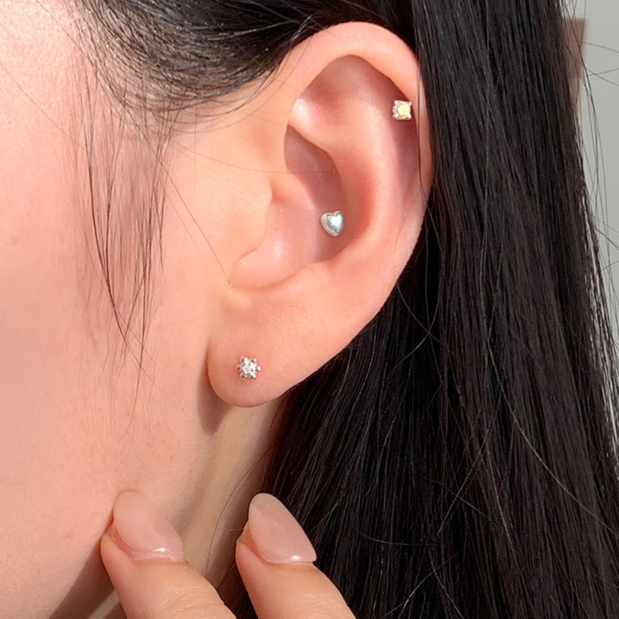 4 Paar 925 Sterling Silber Ohrringe Set für Frauen - 8 Stück zierliche Ohrstecker Mix- Hypoallergene Minimalistische Ohrstecker für Knorpel, Ohrstapeln & mehrere Piercings