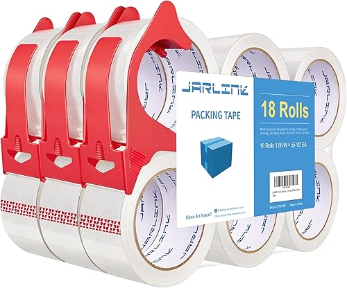 Miniatura 8 de JARLINK 6 rollos de cinta de embalaje transparente con dispensador, repuestos de cinta de embalaje resistente para envíos de envíos y envíos, 2.7