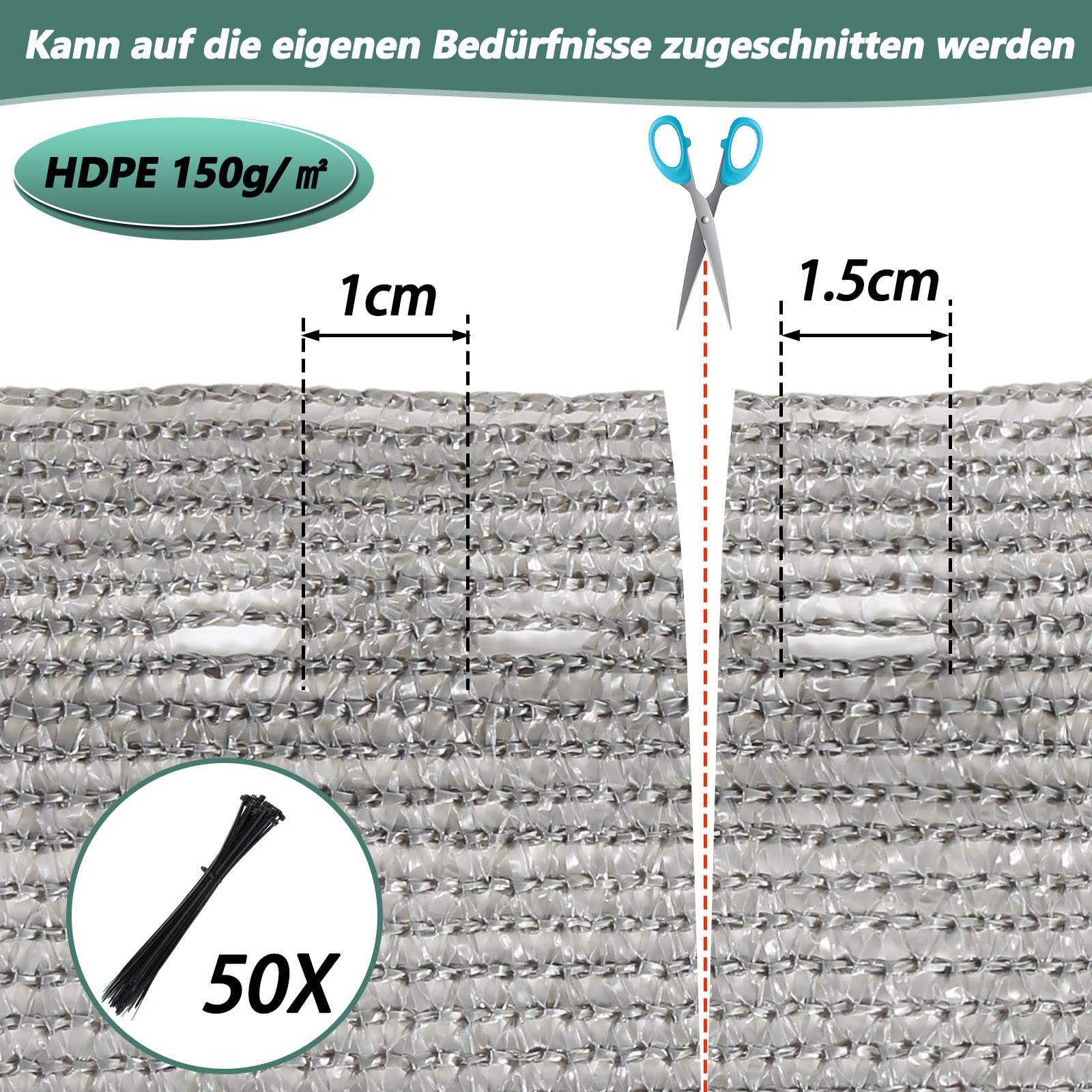 Osłona przed wzrokiem, ogrodzenie 1,5 x 20 m, ochrona przed wiatrem, balkon, do ogrodu, HDPE 150 g/m², nieprzezroczysta siatka ogrodzeniowa z oczkami, wzmocniona krawędź, odporna na
