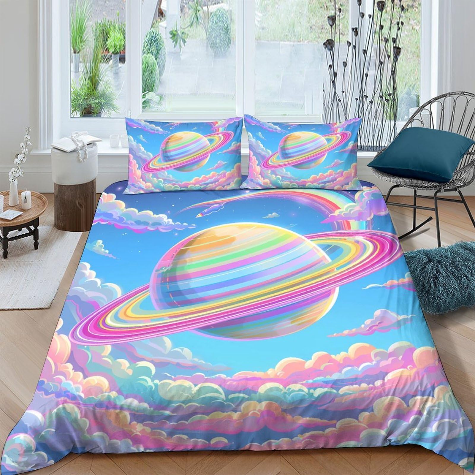 Ctjqhvkz Style-8 3D Printed Pastel Planet Fitted Sheet Microfiber Soft Clouds Bed Sheet For Bedroom Dorm Mattress Decoration Single（135X200cm）