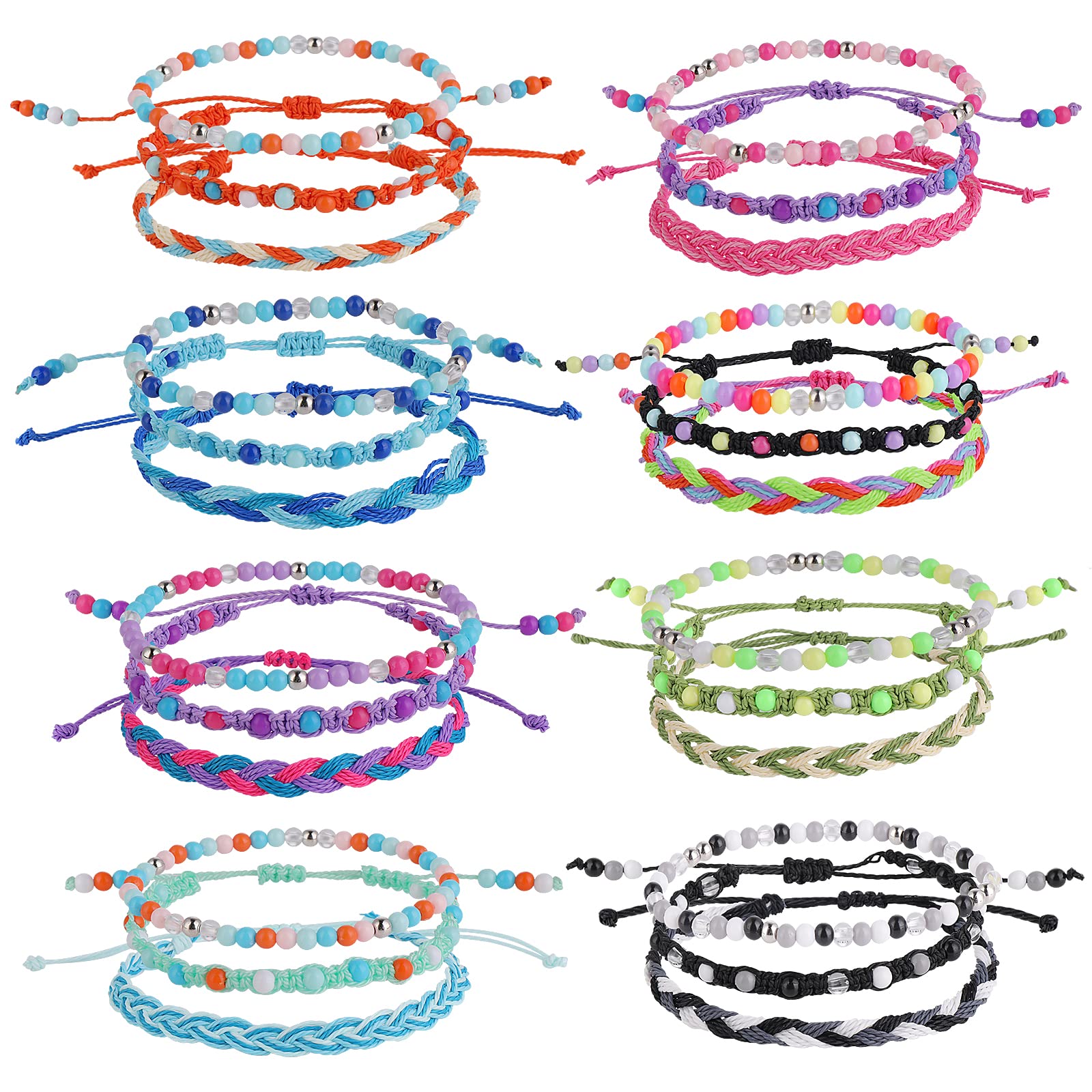 24 Pieces String Wrap Bracelets Handmade Colorful Adjustable Braided Beach Bracelet Set Summer Beach Jewelry for Women Girls