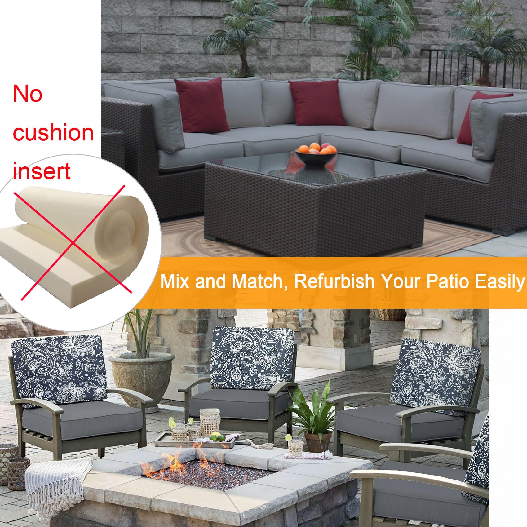 Patio Cushion Covers Oslimea Replacement 25x25x5 Inch 4Pack