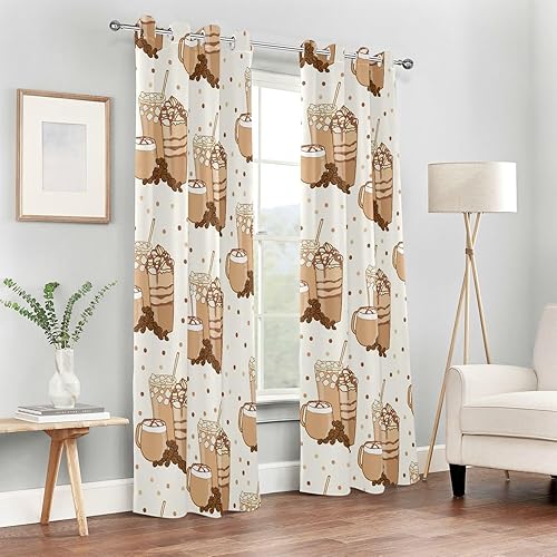 Miniatura 6 de Cortina opaca de grano de café dibujado a mano, 84 pulgadas de largo, cubierta negra para ventana para dormitorio, sala de estar, cortina divisora