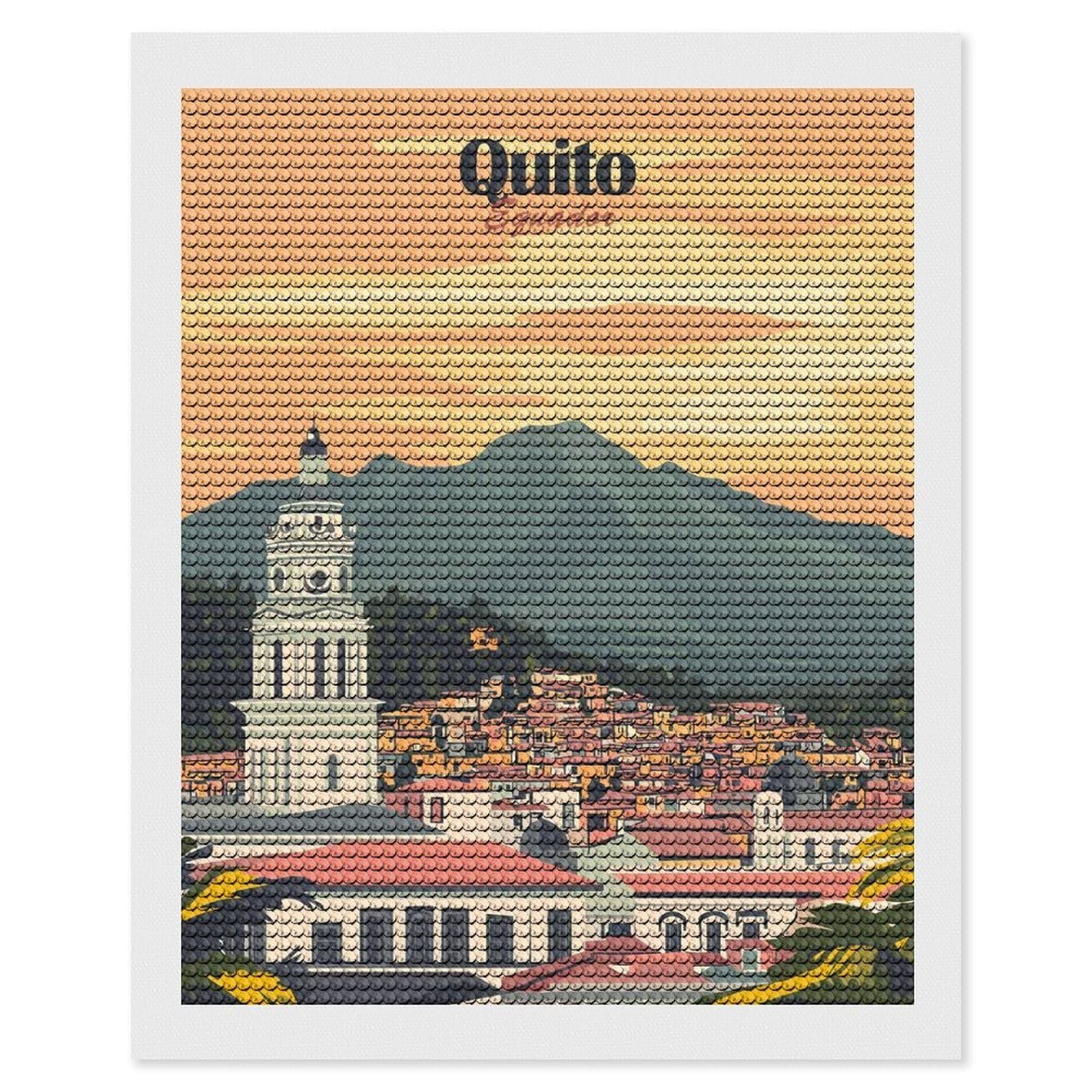 Junmoney Quito Ecuador Cityscape Travel DIY Diamond Art Canvas Kit 16"x20", Adhesive Canvas, Easy to Enjoy, Farmhouse Decor, Festive Craft Gift