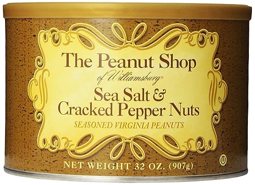 The Peanut Shop of Williamsburg Cacahuetes Virginia sazonados, sal marina y pimienta agrietada, 32 onzas