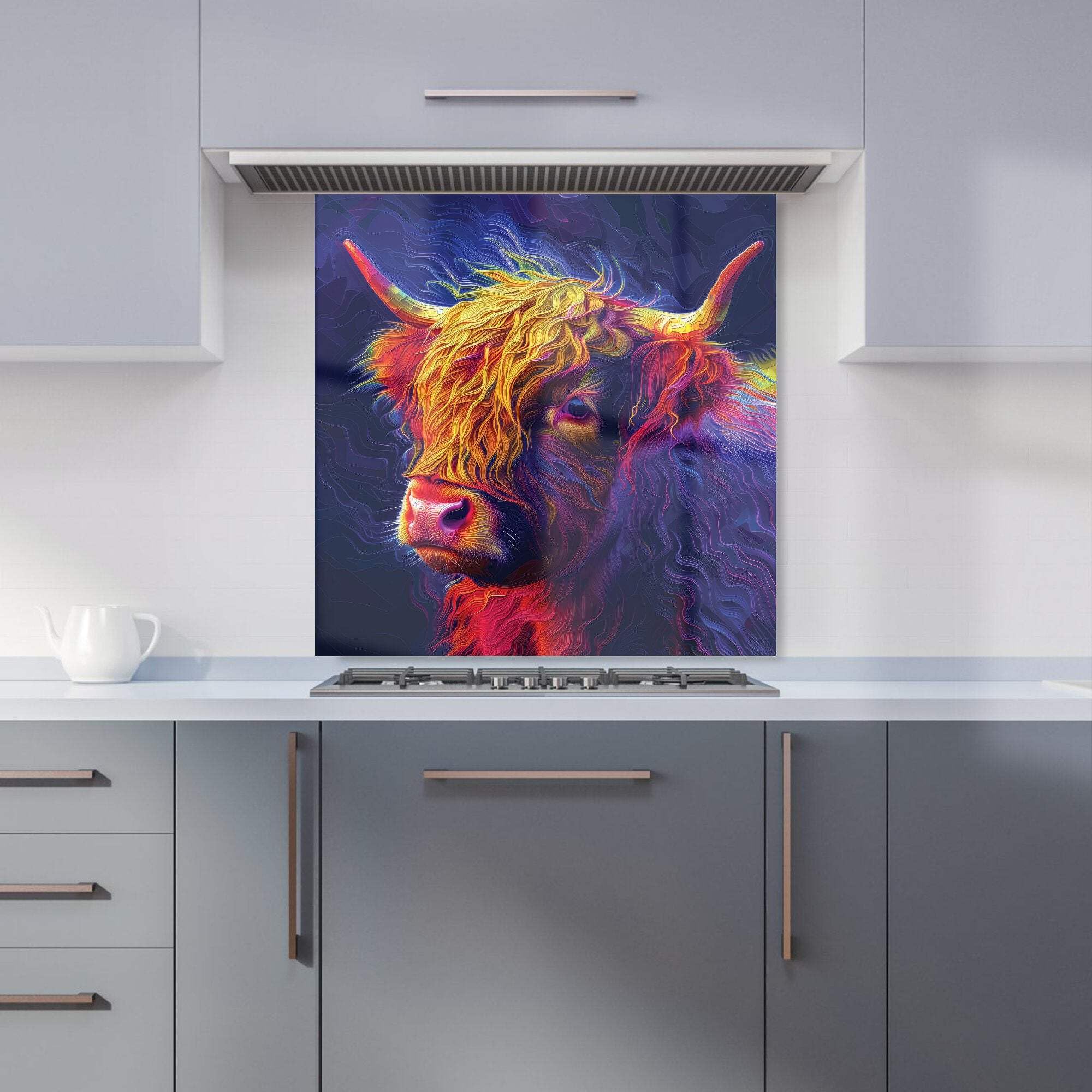 Warren Reed - Designer Glass Kitchen Splashback - Vibrant Highland Cow - 60x60cm