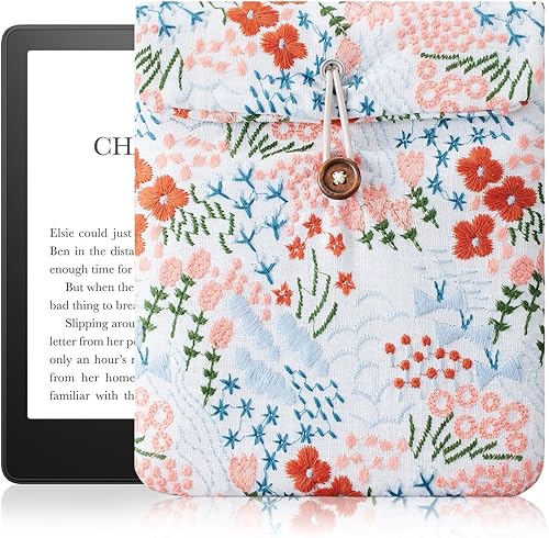 Funda bordada para Kindle con diseño floral de margaritas, compatible con Paperwhite (66.8 pulgadas), Oasis (7 pulgadas), funda acolchada para