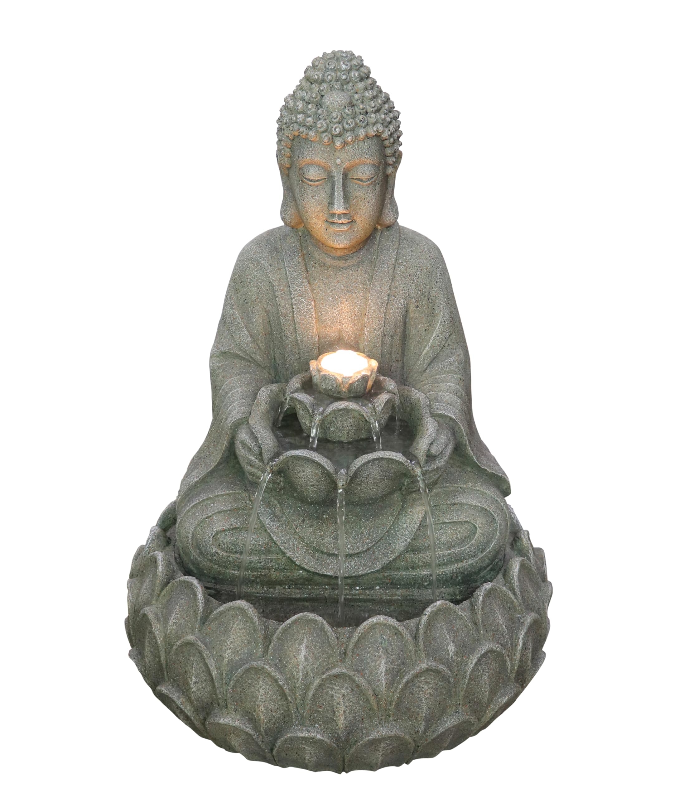 Dehner Gartenbrunnen Yoga, Outdoor-Brunnen, mit LED-Beleuchtung, solarfähig, ca.36,5x55x36,5 cm, Polyresin, grau