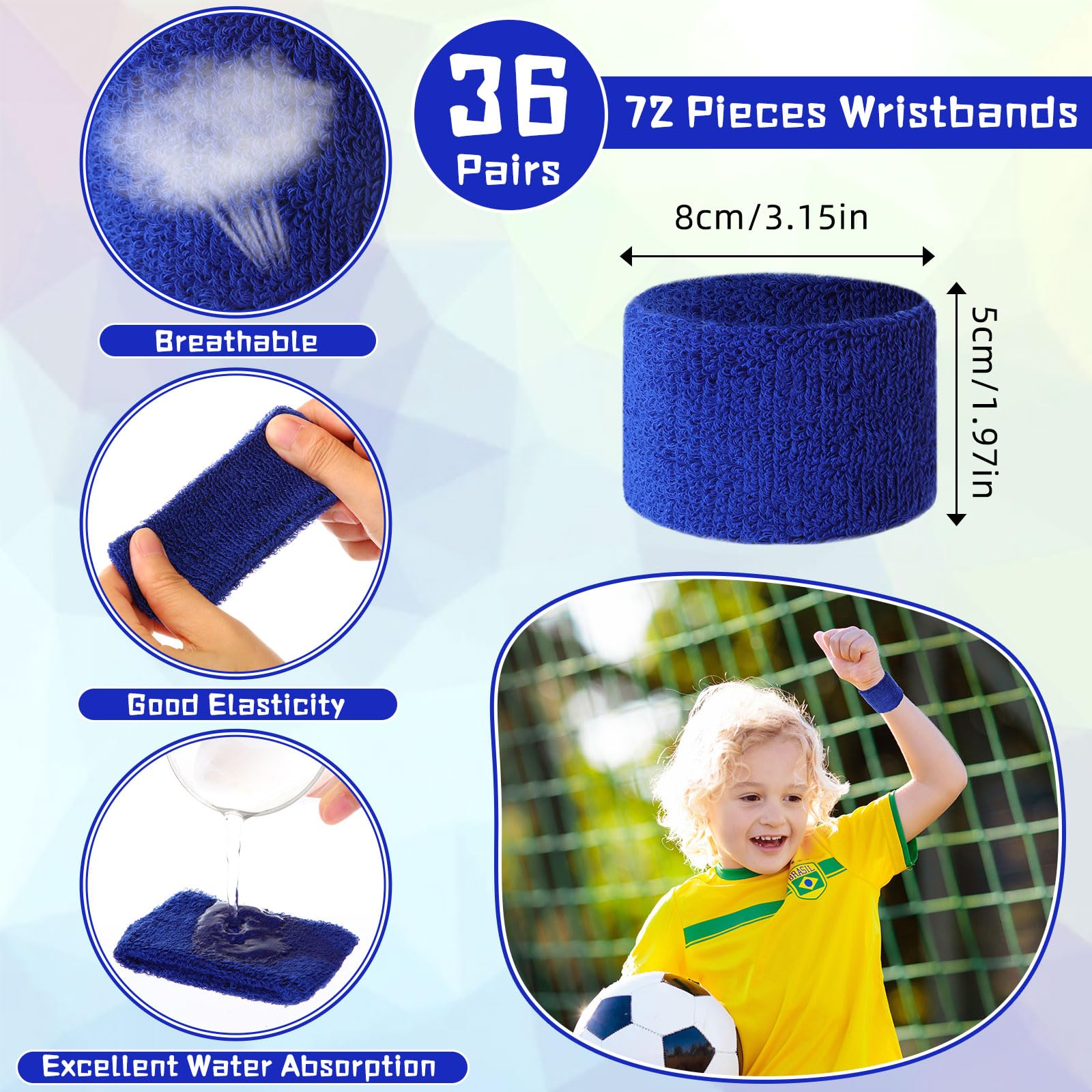 Lounsweer 72 Pcs Wrist Sweatbands Bulk for Kids Teams Sweat Bands Sports Fan Wristbands Wristband Athletic Sports Kids Sweatbands for Field Day Gym Party (Red, Royal Blue, White, Black)