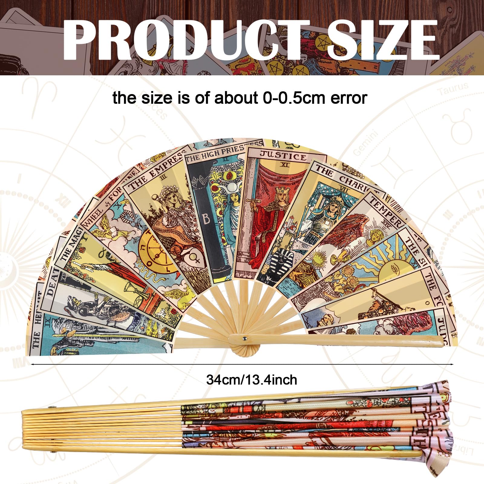 Weysat Tarot Card Hand Fan Rave Fan Oversized Folding Bamboo Astrology Tarot Decor Wall Art Witchy Gifts for Women EDM Rave Music Festival Gift Fortune Teller Mystic Accessories Gypsy Cos