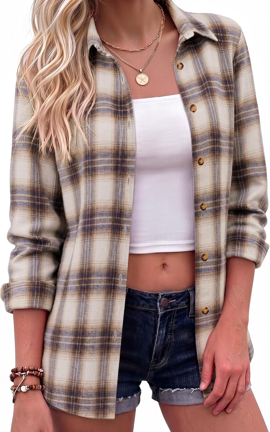 Zeagoo Flannel Shirt Women Button Down Long Sleeve Plaid Shirts Collared Casual Work Tops