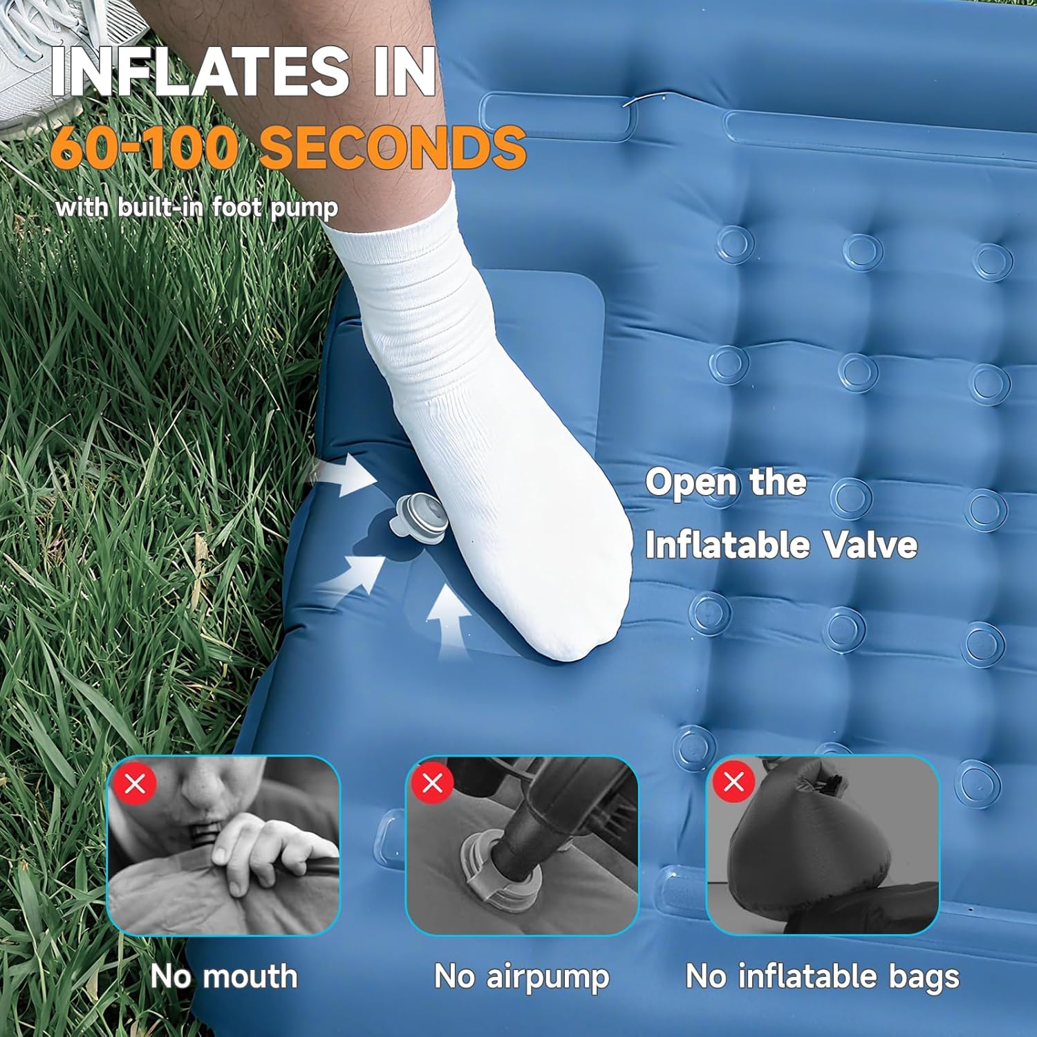 Camping Sleeping Pad, 5" Ultralight Inflatable Sleeping Mat with Pillow, Built-in Foot Pump Inflatable Sleeping Pads Compact for Camping Backpacking Hiking Traveling Tent
