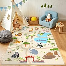 Enyhom Zoo Kids Rug Large Play Rug for Boys and Girls Nursery Carpet Rug | 150 x 200cm,Non-Slip Backing, Machine Washable, Soft,Animals Cartoon Area Rug for Playroom Classroom Bedroom,Beige