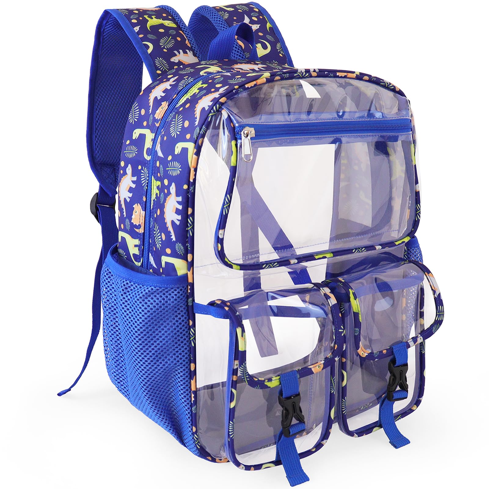Clear Backpack for Boys, School Kids Heavy Duty See Through Bookbag Dinosaur Transparent Backpacks with Thicker Straps, Blue