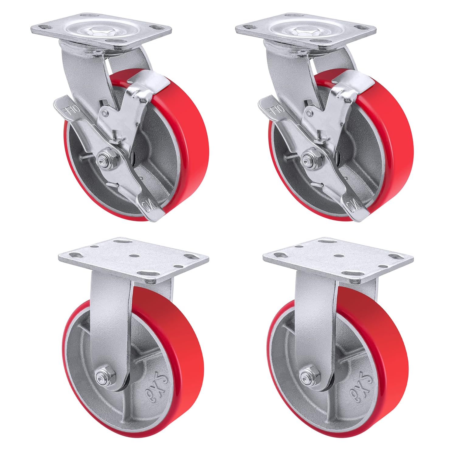 6"X 2" Heavy Duty Casters - Industrial Casters Polyurethane Caster with Strong Load-Bearing Capacity 5000 LB, Heavy Duty casters Set of 4, Widely Used in Furniture,WorkBrench,Tool Box (2BRAKE,2RIGID)