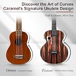 Caramel Ebony Wood Baritone Ukulele 30inch Wood LCD Color Display Electric Ukelele Kit Hawaiian Beginner Guitar Starter Pack Bundle Gig bag, Strap, Strings Set