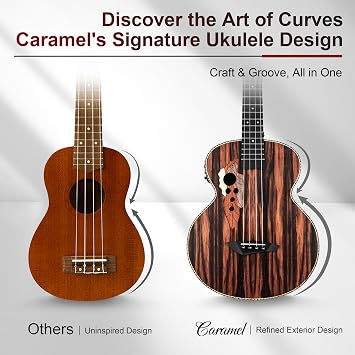 Caramel Ebony Wood Baritone Ukulele 30inch Wood LCD Color Display Electric Ukelele Kit Hawaiian Beginner Guitar Starter Pack Bundle Gig bag, Strap, Strings Set