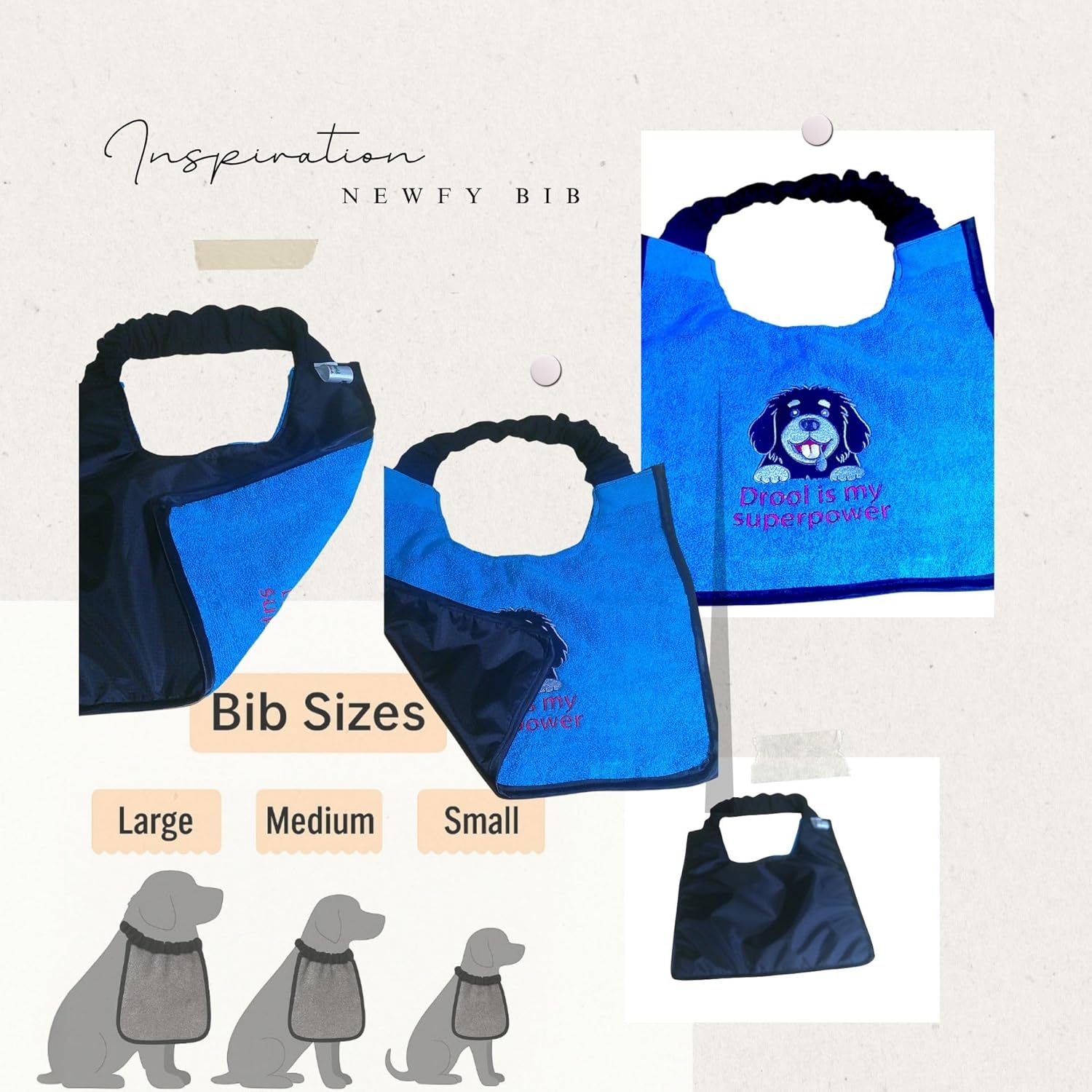 Funny Dog Bandana Bib “Drool is My Superpower” – Waterproof Backing, Towelling Front – Custom Colour & Size – Perfect for Big Drooly Dogs - Newfoundland