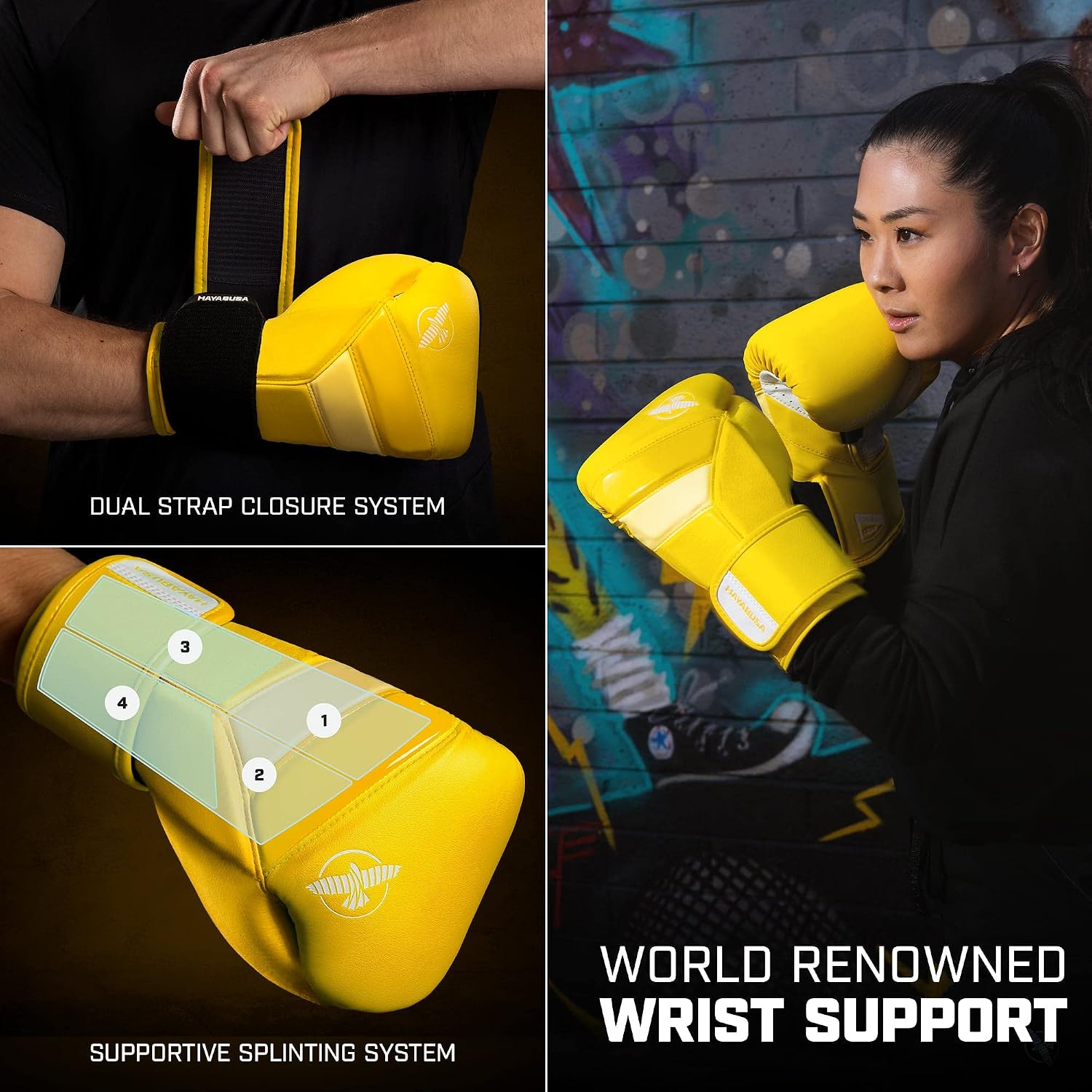 Hayabusa T3 Boxing Gloves for Men and Women Wrist and Knuckle Protection, Dual-X Hook and Loop Closure, Splinted Wrist Support, 5 Layer Foam Knuckle Padding