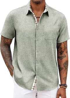 COOFANDY Hawaiian Shirt for Men Casual Button Down Shirt Beach Vacation Wedding Shirt Green