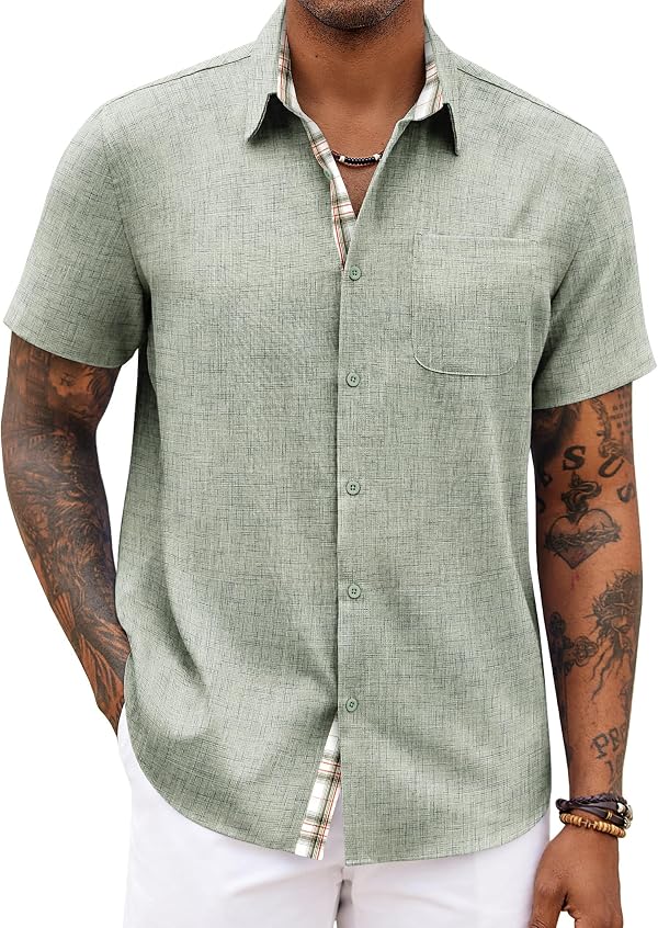 COOFANDY Hawaiian Shirt for Men Casual Button Down Shirt Beach Vacation Wedding Shirt Green