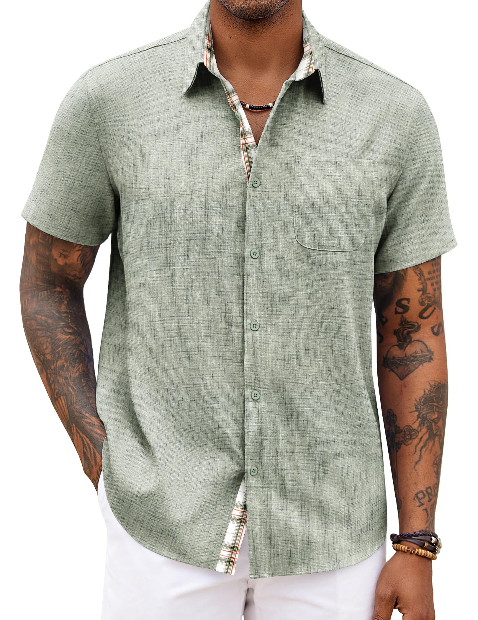 COOFANDY Hawaiian Shirt for Men Casual Button Down Shirt Beach Vacation Wedding Shirt Green