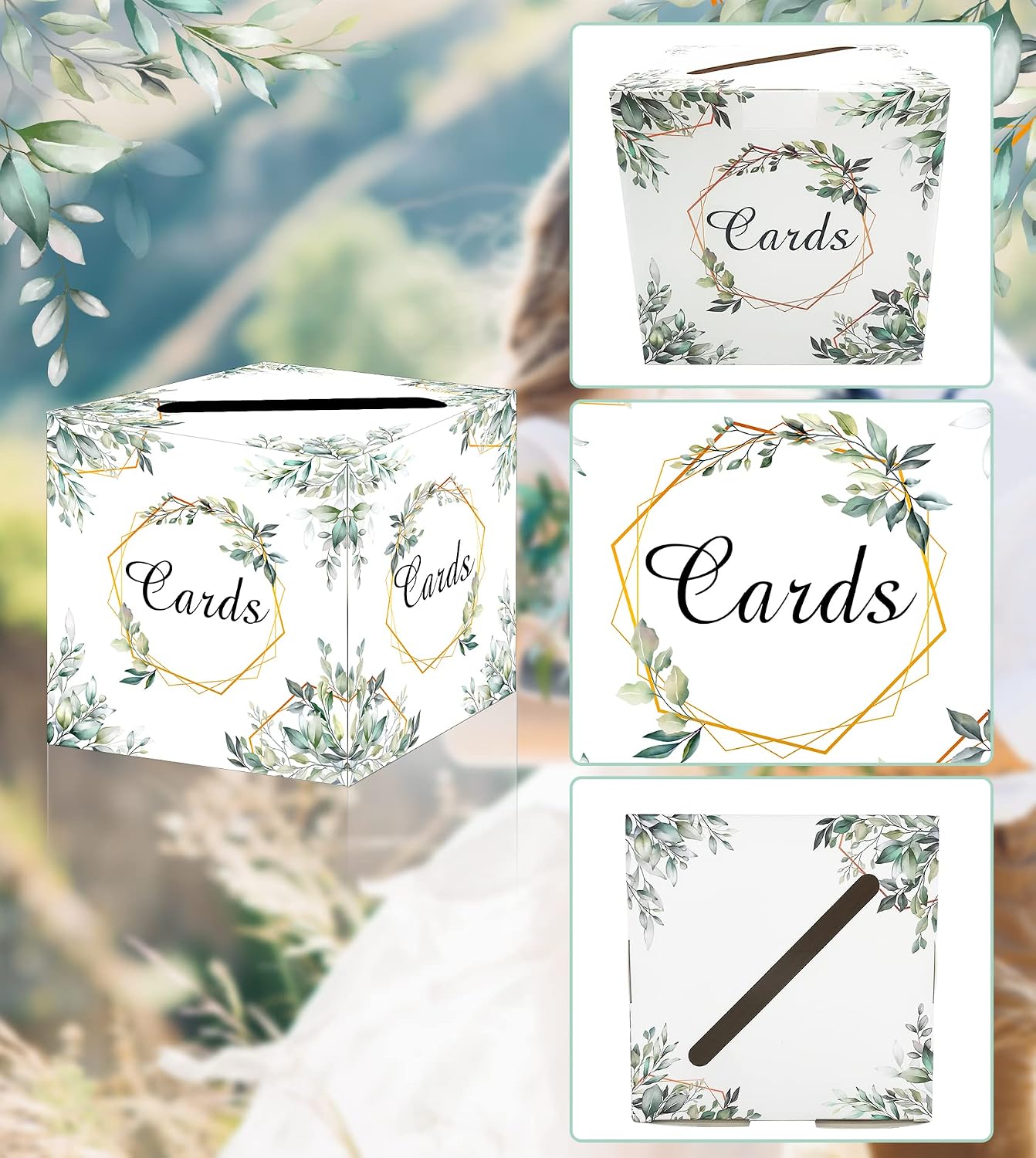 SietDESEO Greenery Card Box Floral Money Card Box Gift Card Holder Box for Wedding Reception Baby Shower Birthday Party Supplies