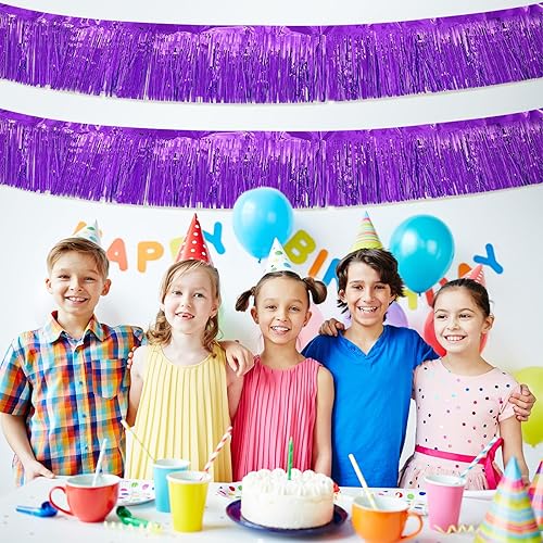 Miniatura 5 de Paquete de 5 guirnaldas de flecos morados de 10 pies, guirnalda de flecos metálicos de oropel metálico, pancarta de fondo para desfiles, flotadores,