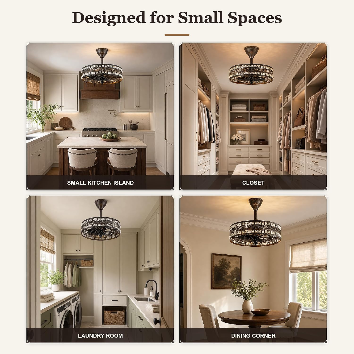 Vintage Chandelier Ceiling Fan with Light, Art Deco Crystal Caged Fandelier image 5