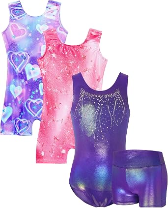 Bundle of Purple and Pink Girls Gymnastics Leotards Size 7-8 Years Old