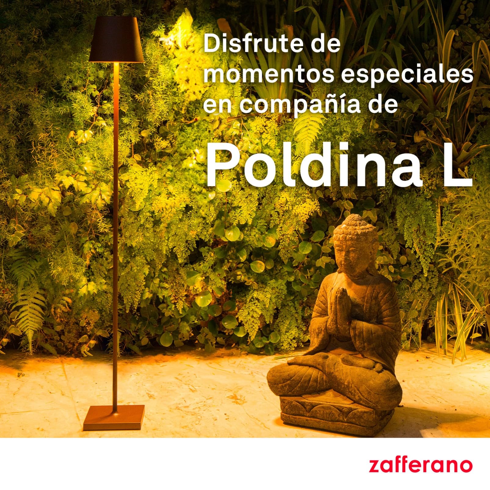 Zafferano, Lámpara Poldina L, Lámpara de Pie Recargable e Inalámbrica con Control Táctil, Adecuada para Interior y Exterior, Atenuador, 2200-3000 K, Altura Ajustable 52-122 cm, Color Gris Oscuro