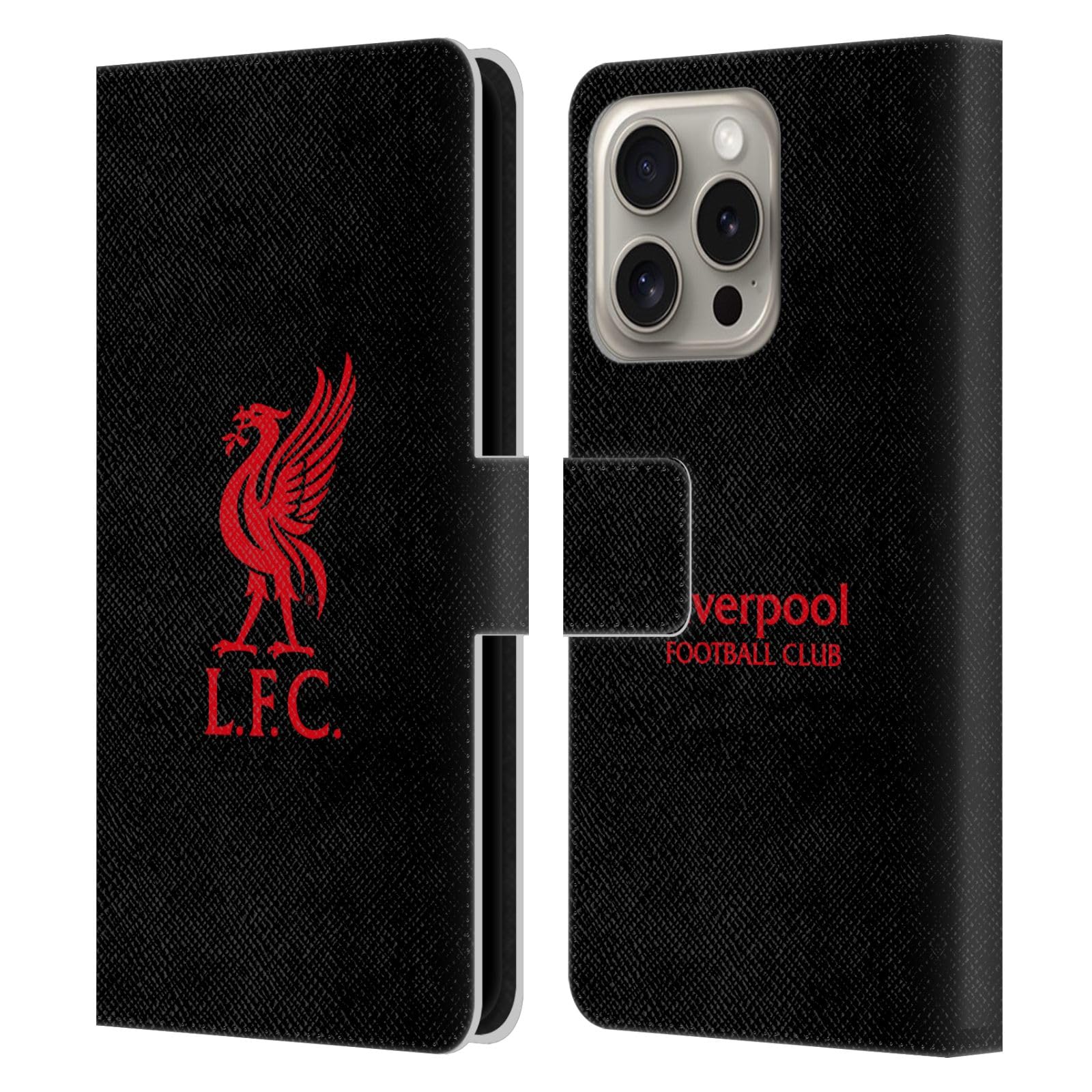 Head Case Designs Officially Licensed Liverpool Football Club Red Logo On Black Liver Bird Leather Wallet Case Compatible With Apple iPhone 16 Pro โ image 1