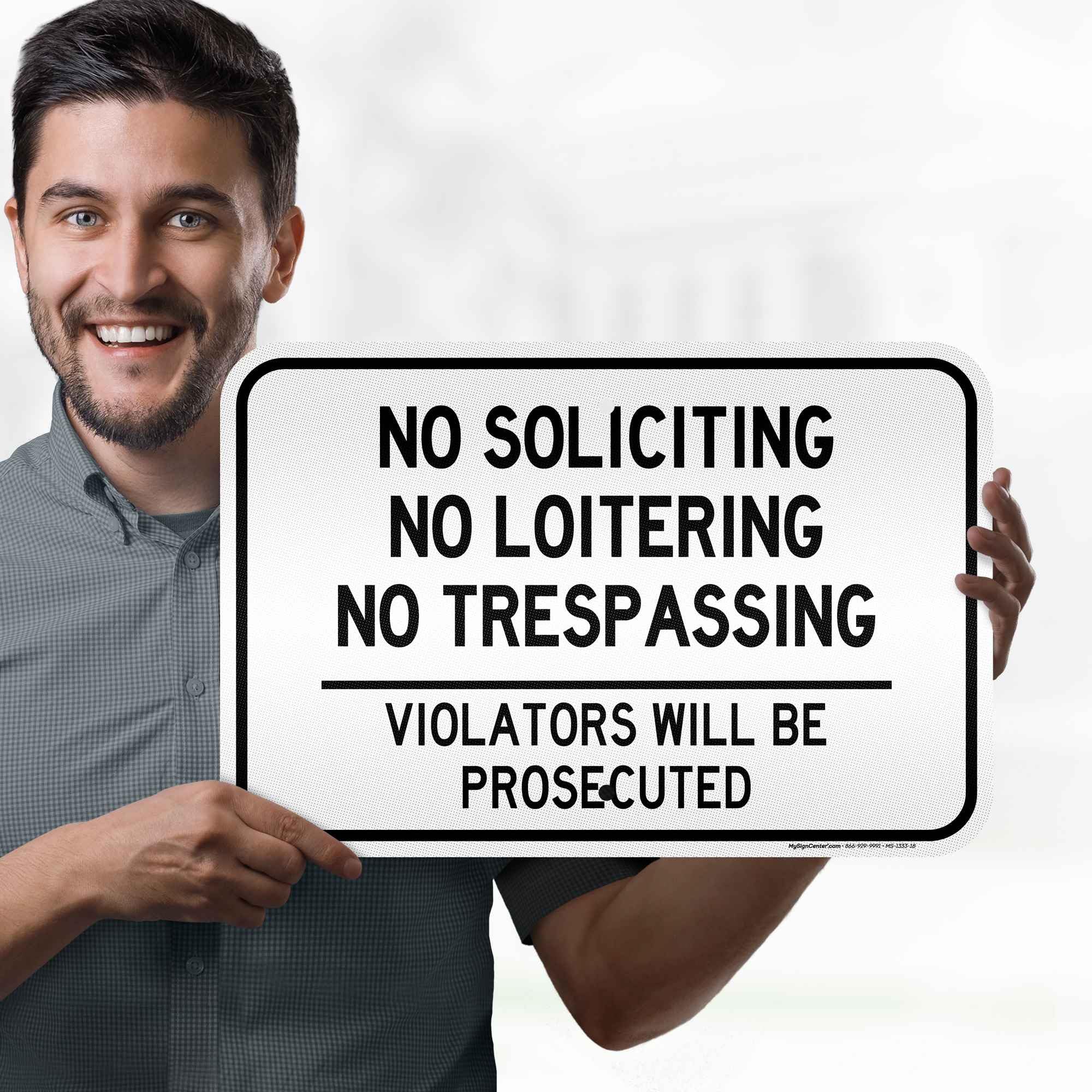 No Soliciting, No Loitering, No Trespassing, Violators Will Be Prosecuted Sign, 12x18 Inches, 3M EGP Reflective, Rust Free .063 Aluminum, Fade Resistant, Made in USA by My Sign Center